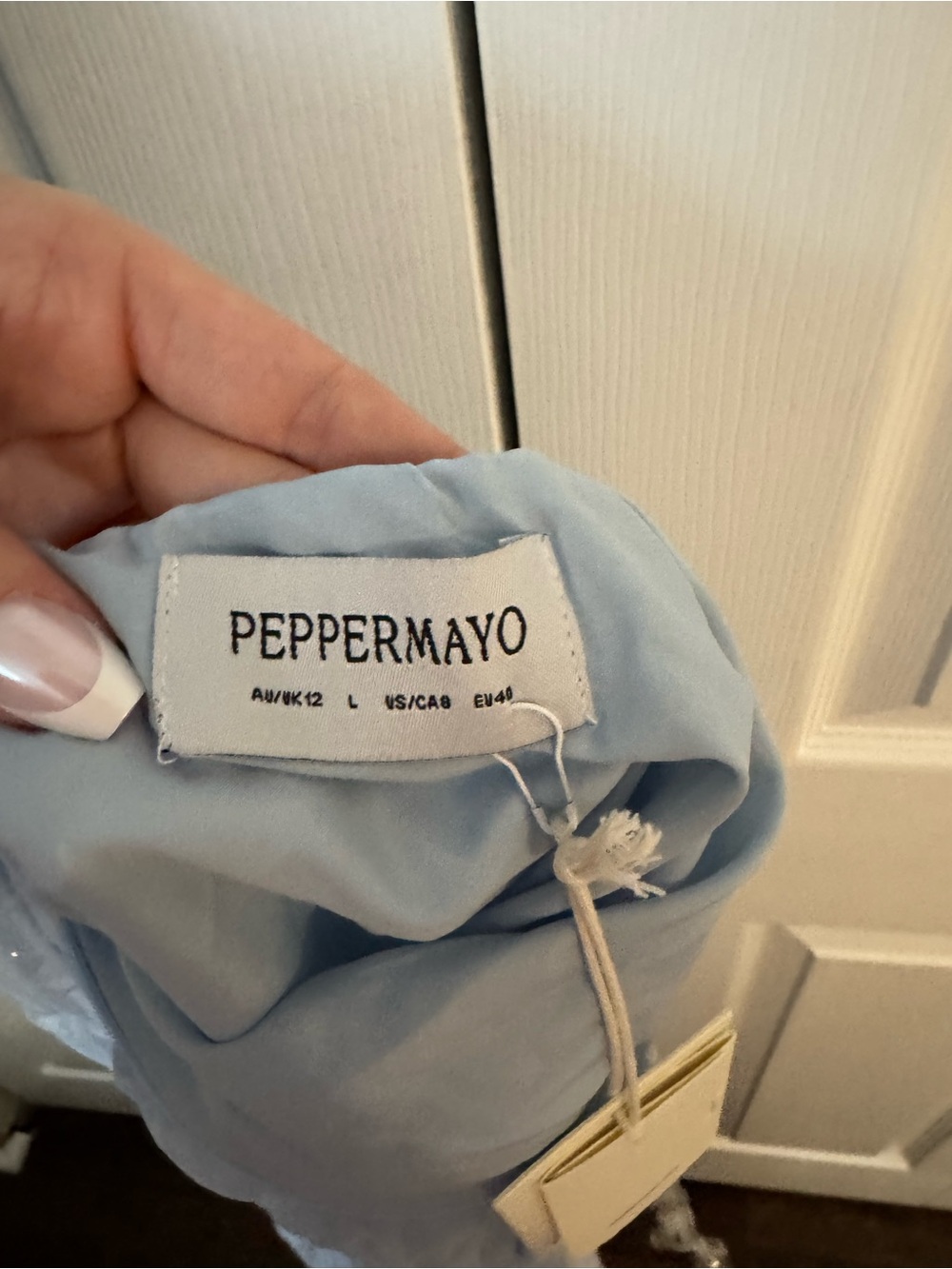 NWT Peppermayo Aullie Maxi Dress Blue Halter Lace Trim Tiered Size 8 (AU12) - Picture 5 of 7